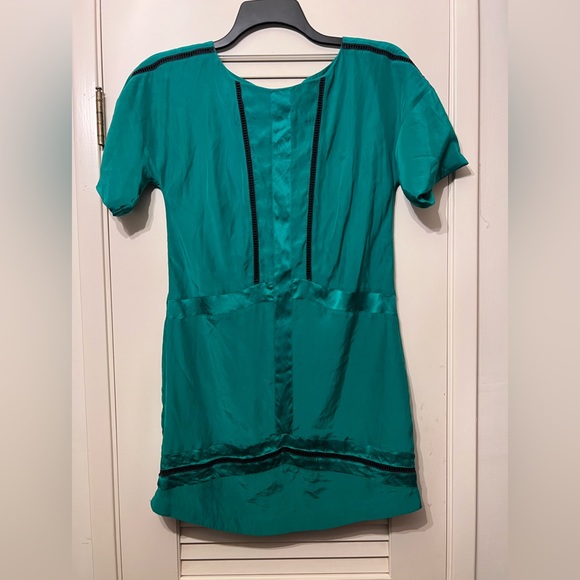 rag & bone beautiful silk emerald dress black lattice exposed zipper on back - Picture 1 of 13